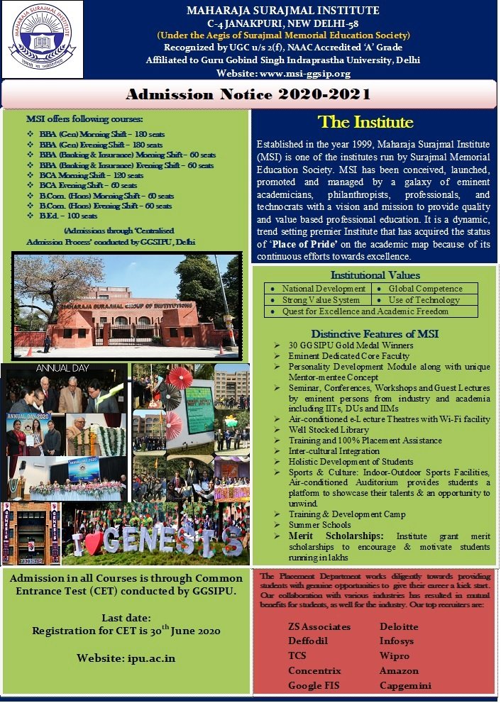 Admission Information 21 Maharaja Surajmal Institute Admission Information 21 Maharaja Surajmal Institute